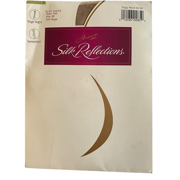 Hanes Silk Reflections Silky Sheer Thigh Highs Sandalfoot Soft Taupe Size EF NEW - Picture 1 of 6